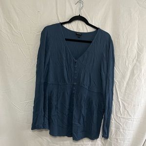 Torrid Long Sleeve Crepe Blouse with Buttons and Cinching in Deep Blue